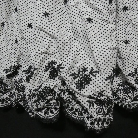 COSTA BLANCA | Black and White Polka Dot and Flower Stitched Skirt | 100% Cotton - Picture 14 of 15